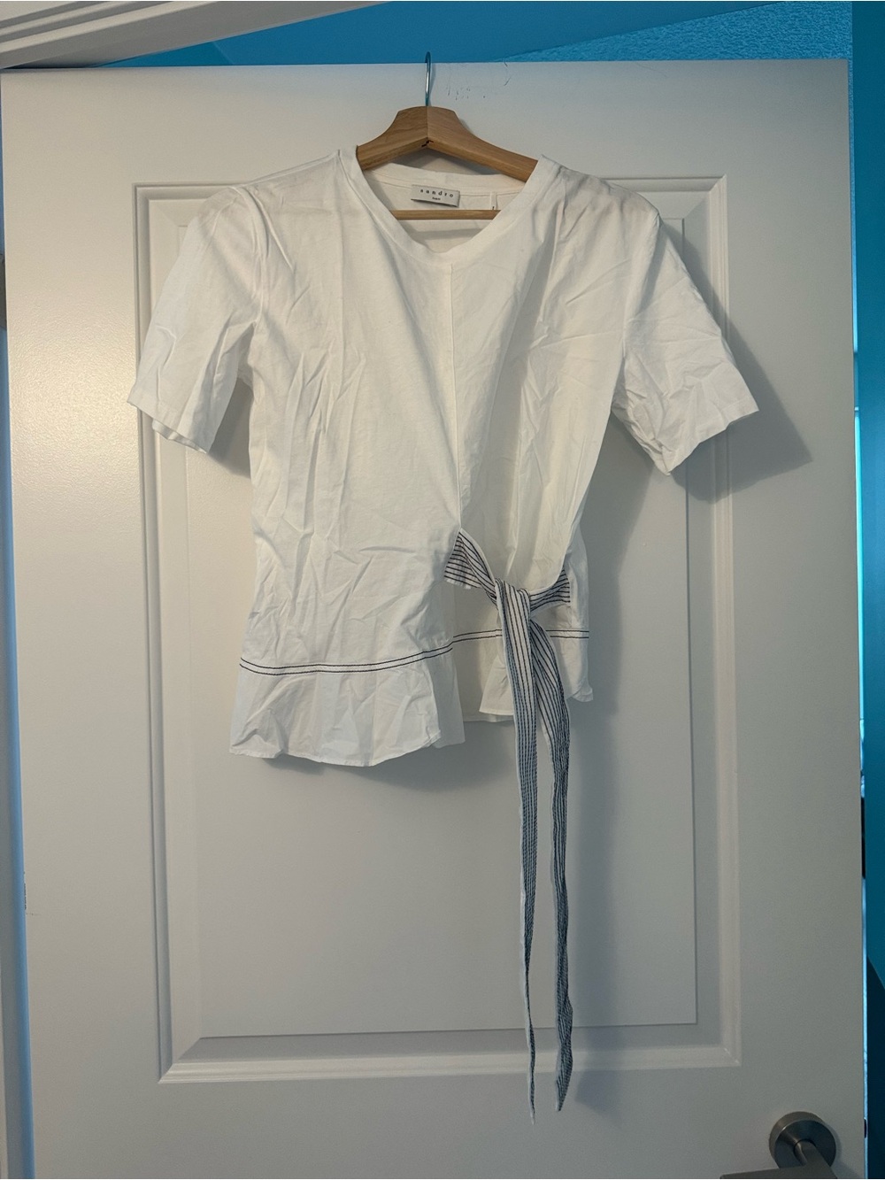 Sandro White Node Bow Detail T-Shirt - Picture 4 of 7